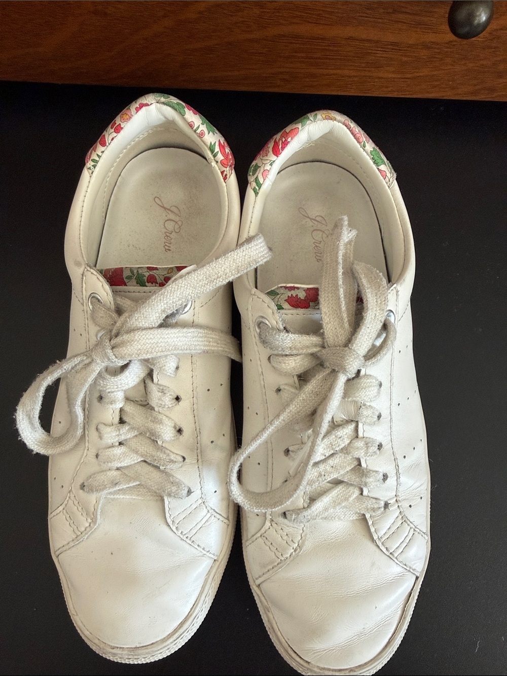 J. Crew White Leather Sneakers with Floral Trim